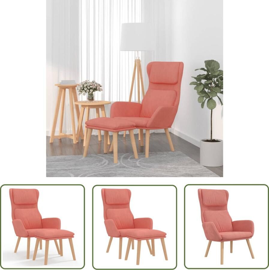 The Living Store Relaxstoel Velours Roze 70x77x98 cm Inclusief Voetenbank Relaxfauteuil Loungestoel Velvet Fauteuil Roze Meubilair Comfortabele Stoel