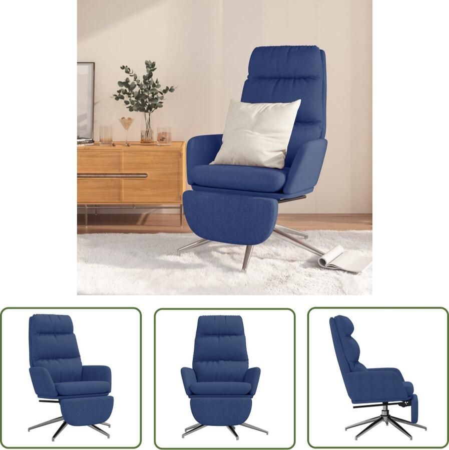 The Living Store Relaxstoel Comfortabele en stabiele stoel met voetensteun 70x77x98 cm Blauw Relaxfauteuil Loungestoel Fauteuil Comfortabele Stoel Blauwe Stoel - Foto 3