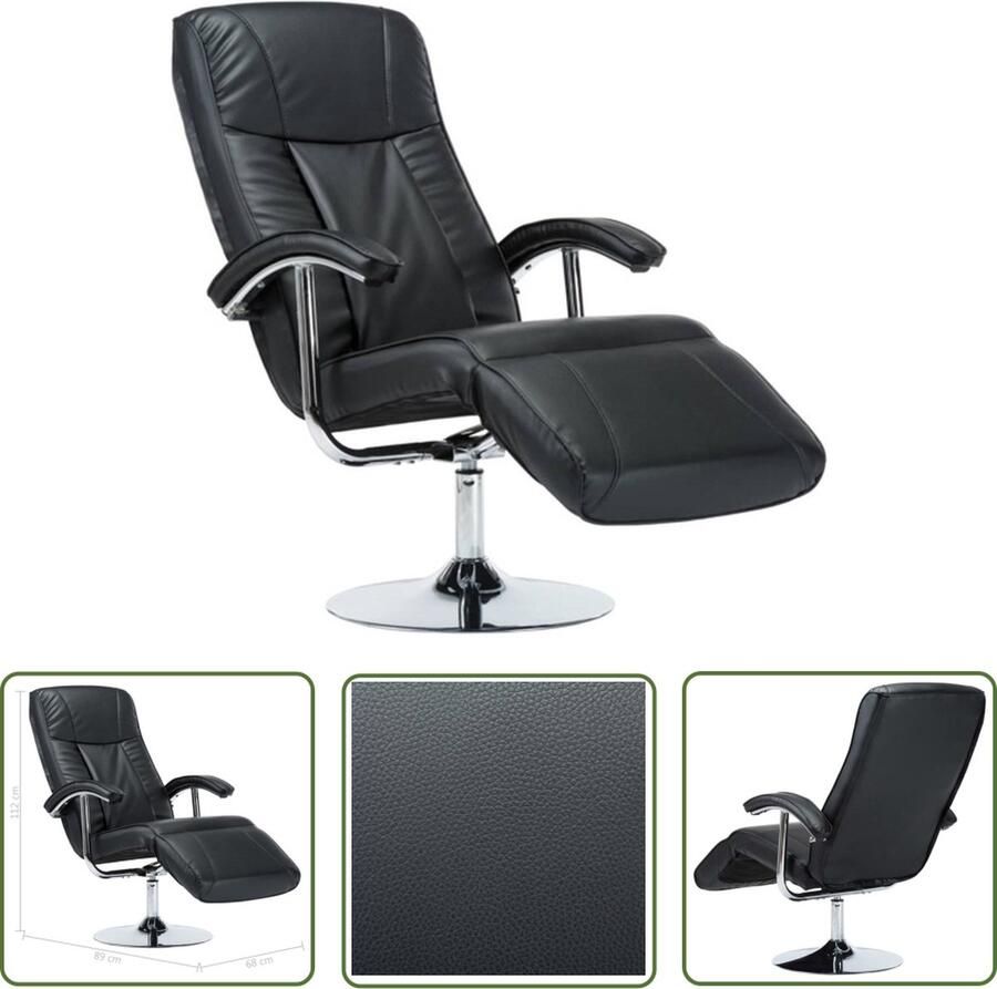 The Living Store Televisiefauteuil Kunstleer Zwart 68 x 137 x 104 cm Verchroomd metalen frame Televisionsfauteuil Loungestoel Relaxfauteuil Kunstleder Meubilair Zithoek - Foto 3