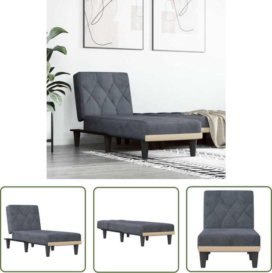 The Living Store verstelbare chaise longue donkergrijs fluweel 55x140x70 cm multifunctioneel Verstelbare Chaise Lounge Loungestoel Relaxfauteuil Fluweel Stoffen Meubels Donkere Kleuren Meubels - Foto 2
