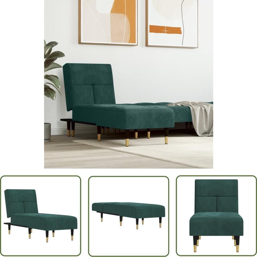 The Living Store Chaise longue fluweel donkergroen Verstelbare Chaise Lounge Loungestoel Fluweel Stoffen Meubels Donkere Kleuren Meubilair Relaxfauteuil - Foto 3