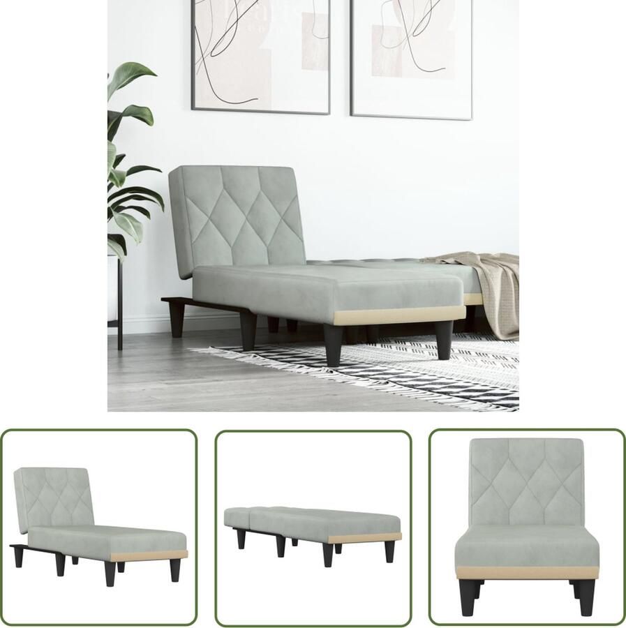 The Living Store Verstelbare Chaise Longue Fluweel Lichtgrijs 55x140x70cm Verstelbare Chaise Lounge Loungestoel Relaxfauteuil Fluweel Stoffen Meubels Grijze Fauteuil - Foto 3