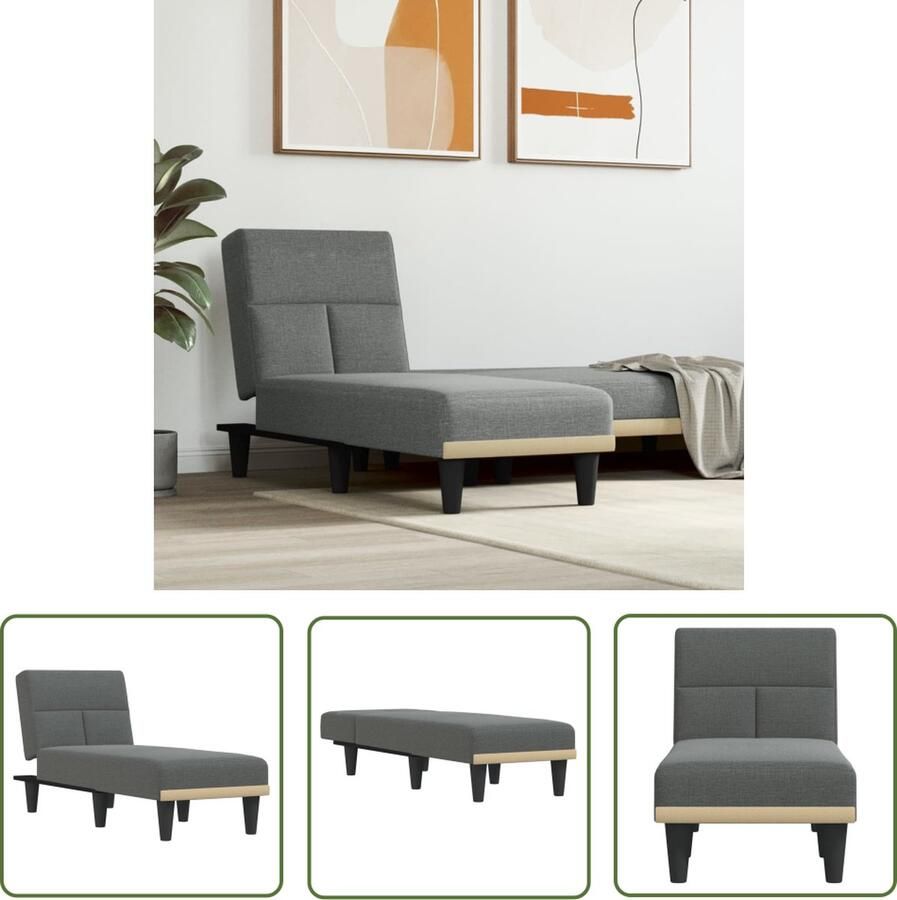 The Living Store Verstelbare Chaise Longue Donkergrijs Stof 3 standen Ademend en duurzaam Stabiel frame 55 x 140 x 70 cm 110 kg draagvermogen Montage vereist - Foto 2