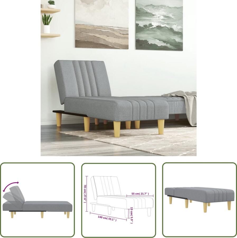 The Living Store Verstelbare Chaise Longue Lichtgrijs 55 x 140 x 70 cm Ademende stof Multiplex frame Verstelbare Chaise Lounge Loungestoel Ligstoelen Fauteuil Grijs Meubilair - Foto 5