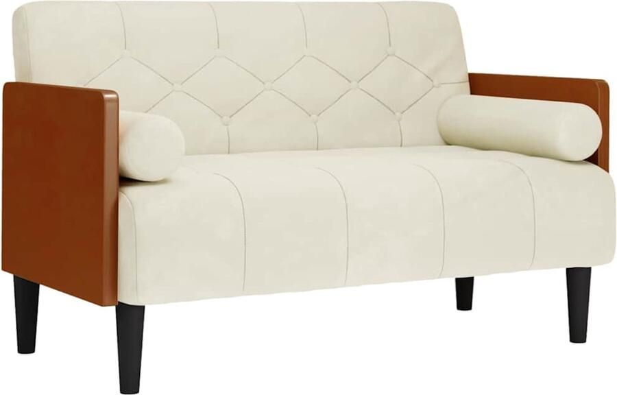 VidaXL Loveseat bank met bolsters crème 110 cm fluweel
