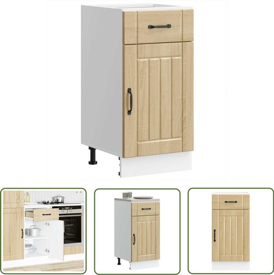 The Living Store Keuken onderkast Lucca bewerkt hout sonoma eikenkleurig Keukenonderkast Houten Keuken Opslagruimte Keuken Lucca Serie Sonoma Eiken