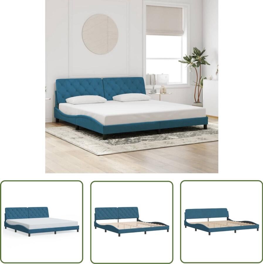 VidaXL Luxe Bed Comfortabel Bed Bedframe zonder matras fluweel blauw 200x200 cm Houten Bed Blauwdruk Bed Tweepersoonsbed