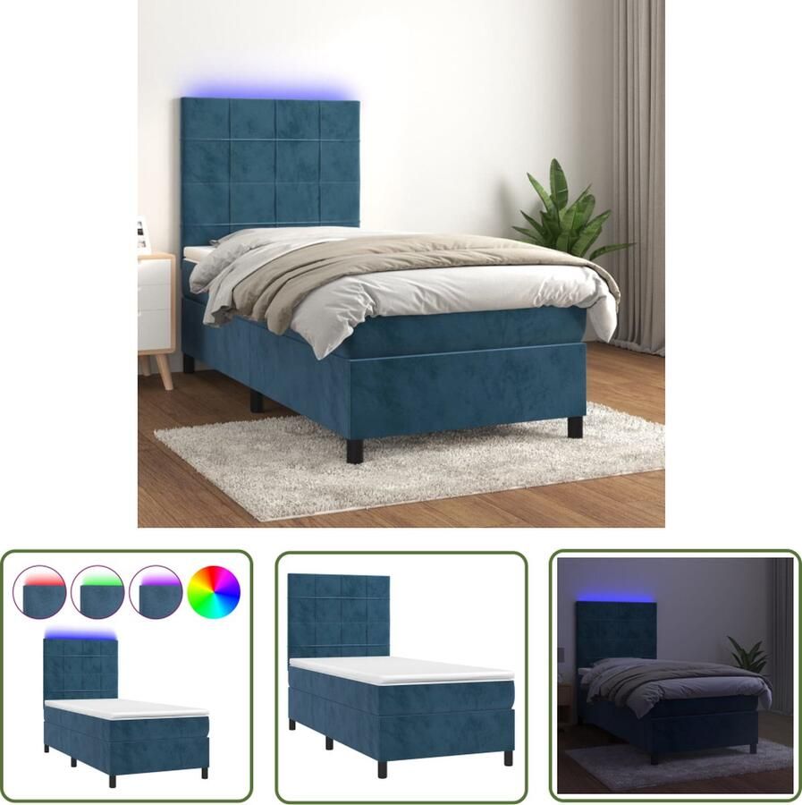 The Living Store Boxspring Luxueus Donkerblauw 203x80x118 128 LED Pocketvering Boxspring Luxe Boxspring Donkere Boxspring Velvet Boxspring Led Boxspring