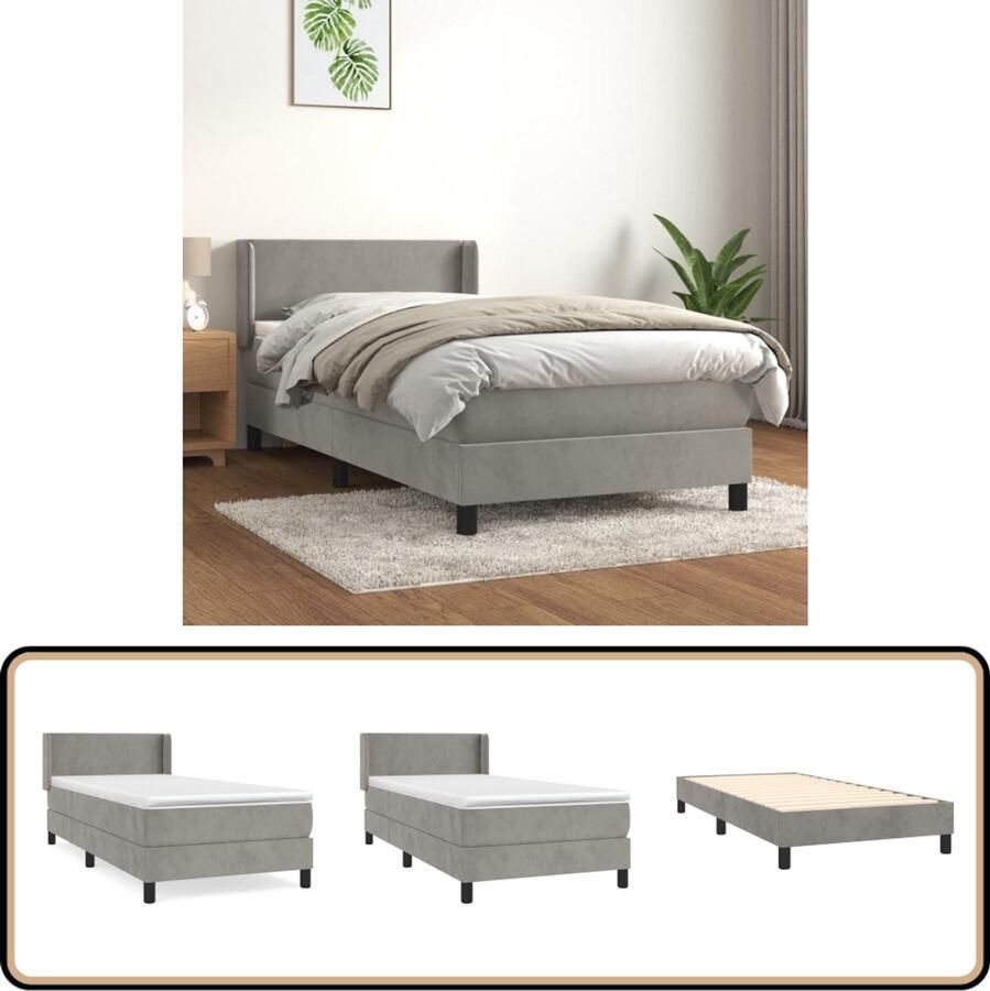 VidaXL Boxspring Fluweel Lichtgrijs 100x200 cm Boxspringbed Comfort Bed Tweepersoonsbed Fluweel Bed Grijs Bed Slaapkamer Meubilair