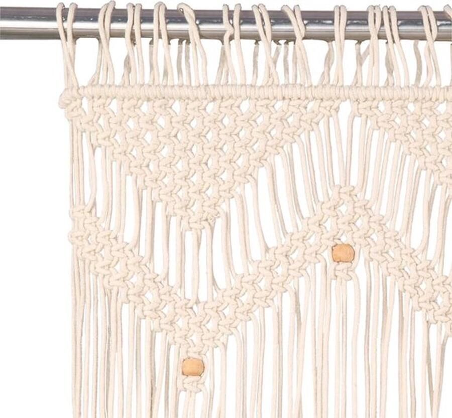 VidaXL Macramé Gordijn Crème 140x240 cm Macrame Gordijn Katoengordijn Draadgordijn Roomdivider Deurkast Ramenbekleding Cremegordjin Gordijnstickers - Foto 3