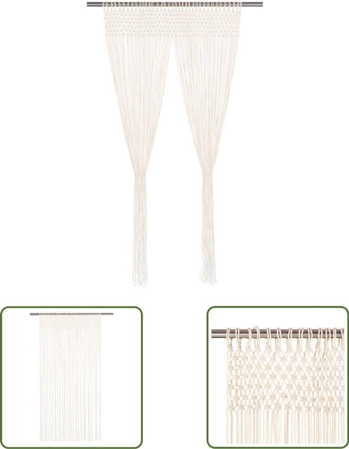 VidaXL Macramé Gordijn Crème 140x240 cm Macrame Gordijn Katoengordijn Draadgordijn Roomdivider Deurkast Ramenbekleding Cremegordjin Gordijnstickers - Foto 2