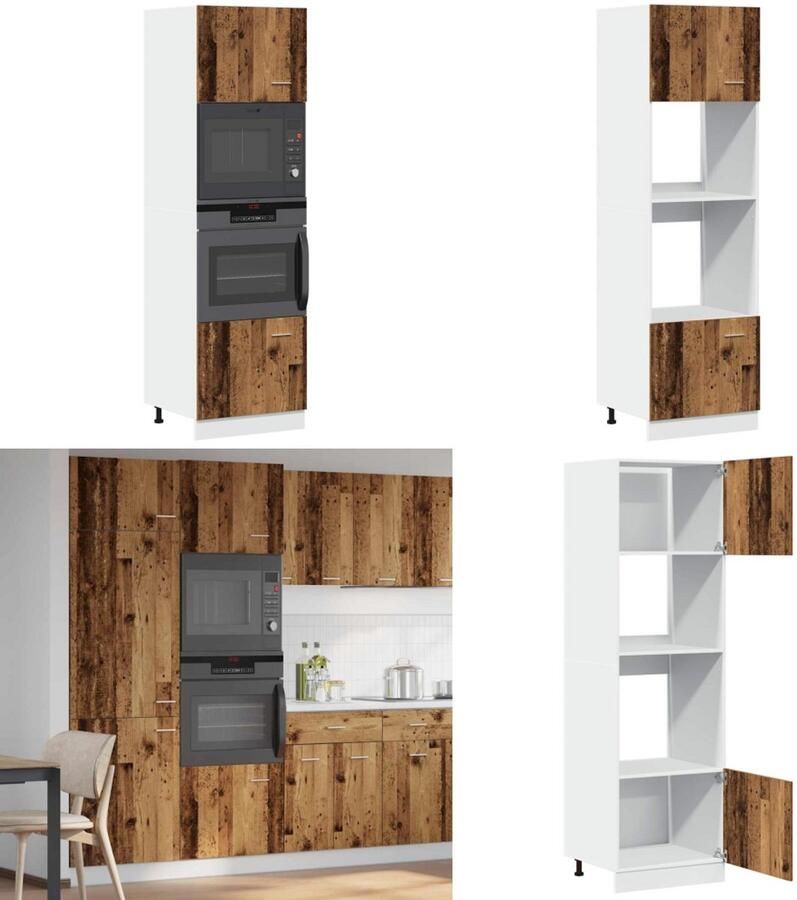 VidaXL Magnetronkast 60x57x207 cm bewerkt hout oud houtkleurig Magnetronkast Magnetronkasten -keukenkast