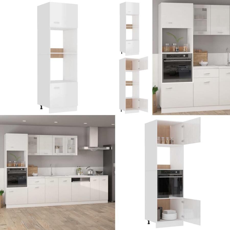 VidaXL Magnetronkast Lyon 60x57x207 cm bewerkt hout hoogglans wit Magnetronkast Magnetronkasten Keukenkast Keukenkasten