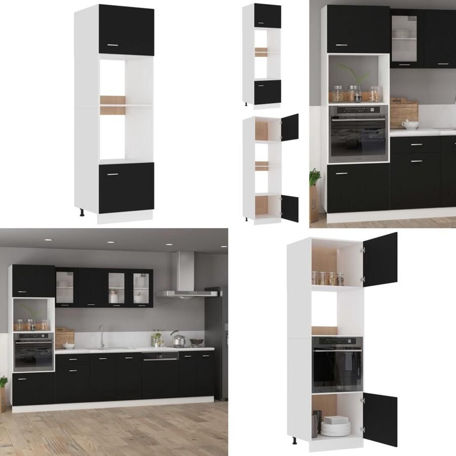 VidaXL Magnetronkast Lyon 60x57x207 cm bewerkt hout zwart Magnetronkast Magnetronkasten Keukenkast Keukenkasten