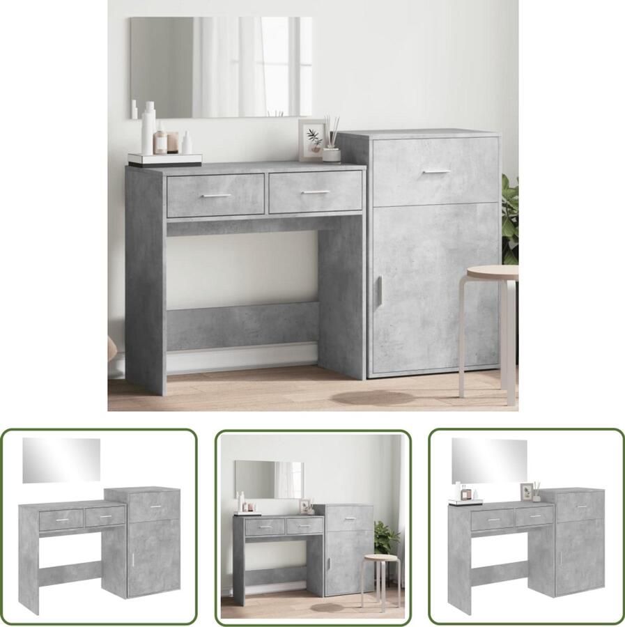 VidaXL Make-up Tafel Kaptafel 3-delige Kaptafelset bewerkt hout betongrijs Dressing Table Badkamermeubel Beton Grijs