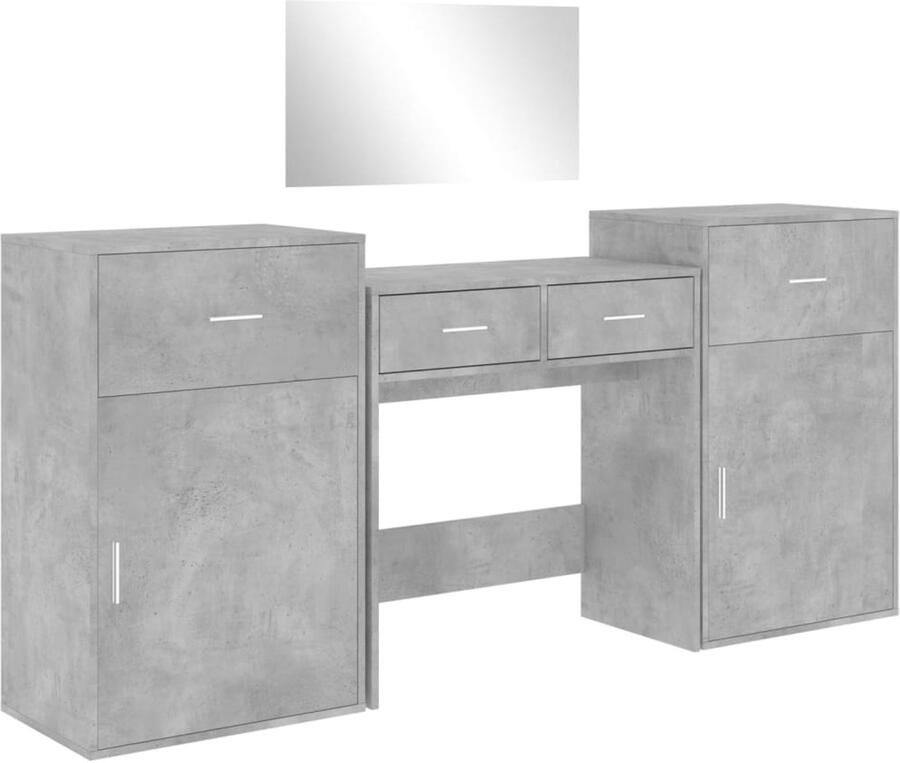 VidaXL Make-up Tafel Kaptafel 4-delige Kaptafelset bewerkt hout betongrijs Dressing Table Badkamermeubel Houten Meubel