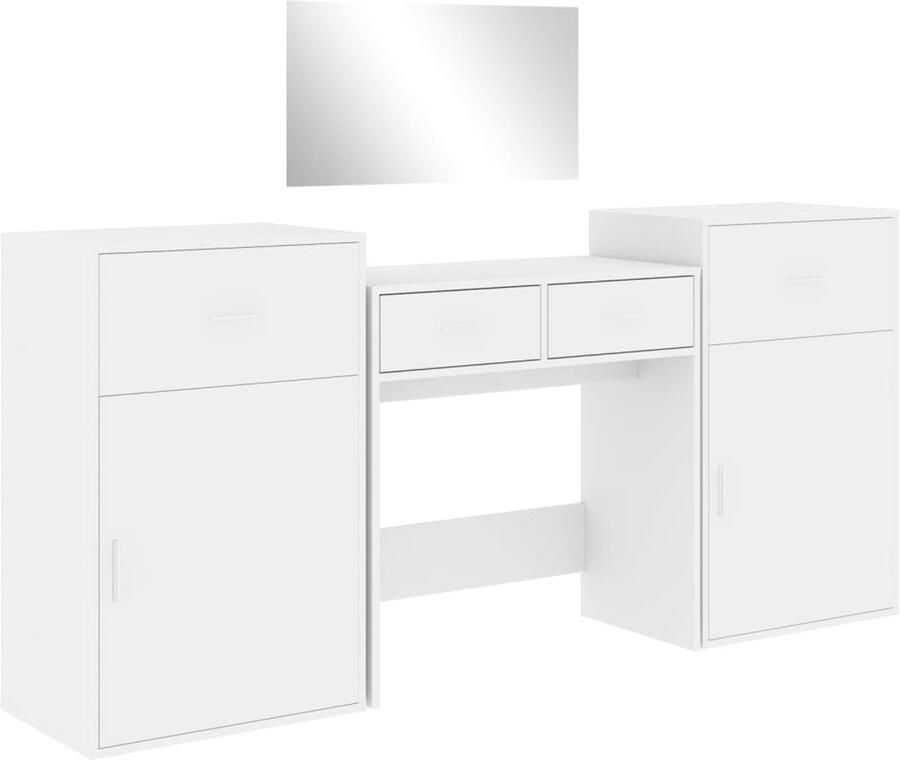 VidaXL Make-up Tafel Kaptafel 4-delige Kaptafelset bewerkt hout wit Dressing Table Houten Kaptafel Wit Kaptafel