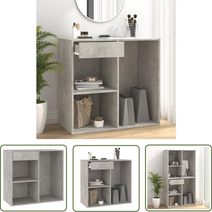 The Living Store Cosmeticakast Betongrijs 80 x 40 x 75 cm Bewerkt hout Cosmeticakast Make-upplek Houten Kast Opbergkast Grijze Kast - Foto 2