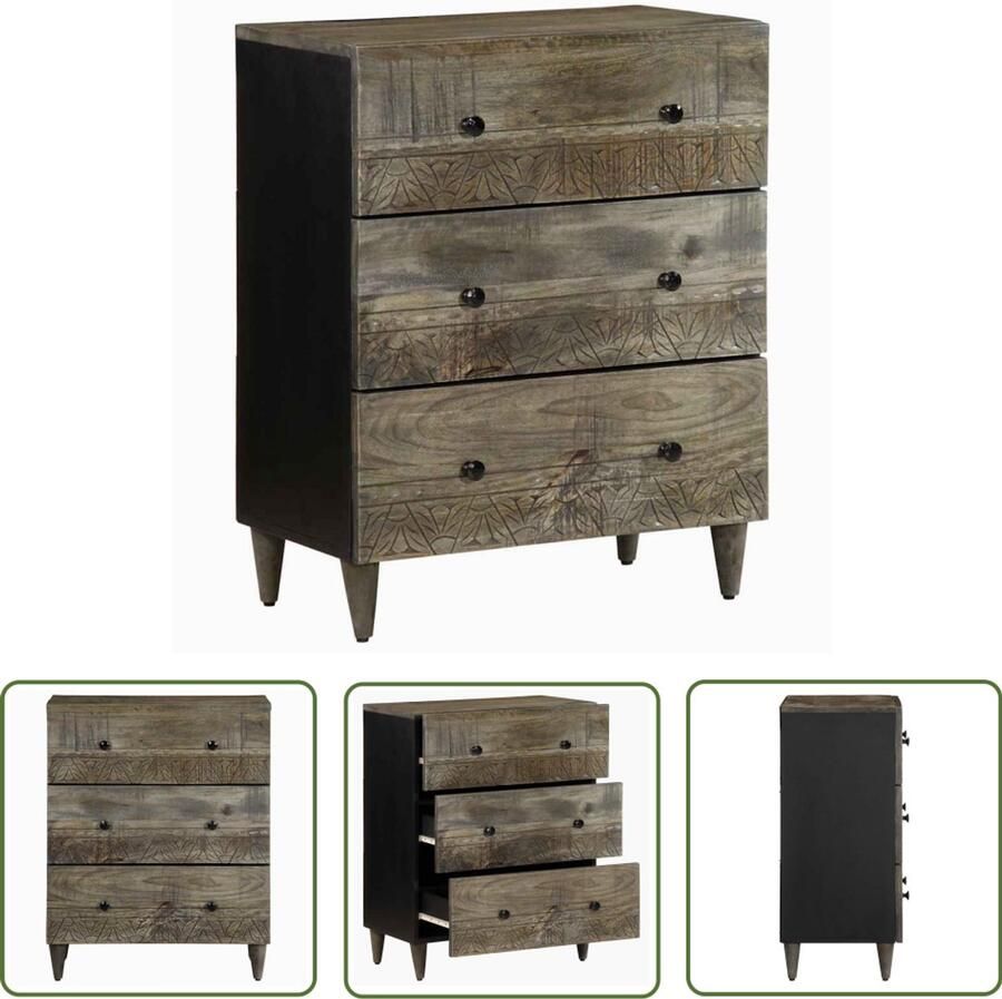 The Living Store Dressoir 60x33 5x75 cm massief mangohout lichtgrijs Dressoir Mango Hout Vintage Stijl Opbergruimte Salontafel