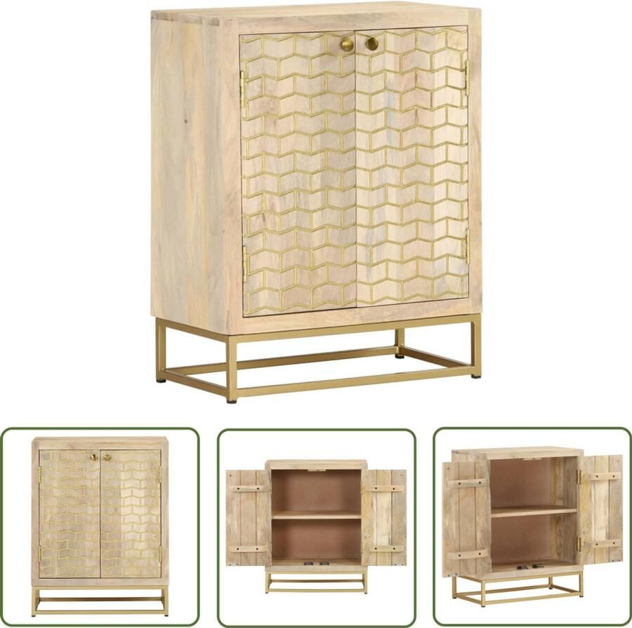 The Living Store Dressoir met 2 deuren 55x30x70 cm massief mangohout Dressoir Mangohout Vintage Stijl Opbergruimte Salontafel