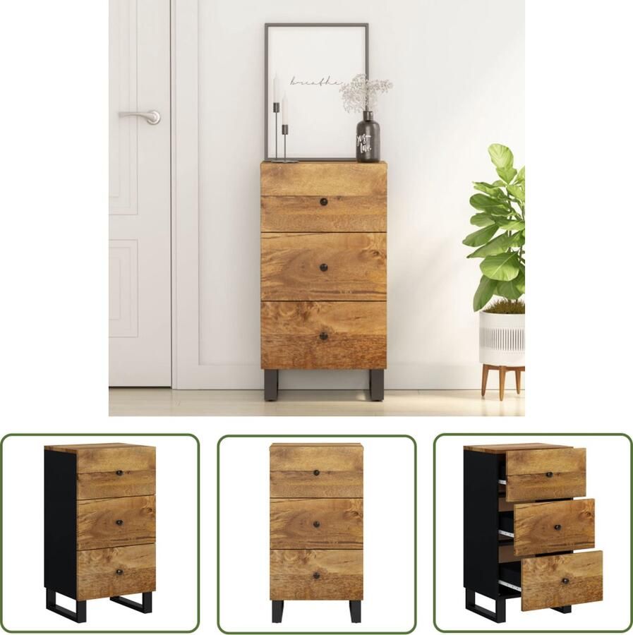 VidaXL Mango Hout Dressoir met 3 lades 40x33 5x75 cm massief mangohout Vintage Dressoir Houten Dressoir Salontafel