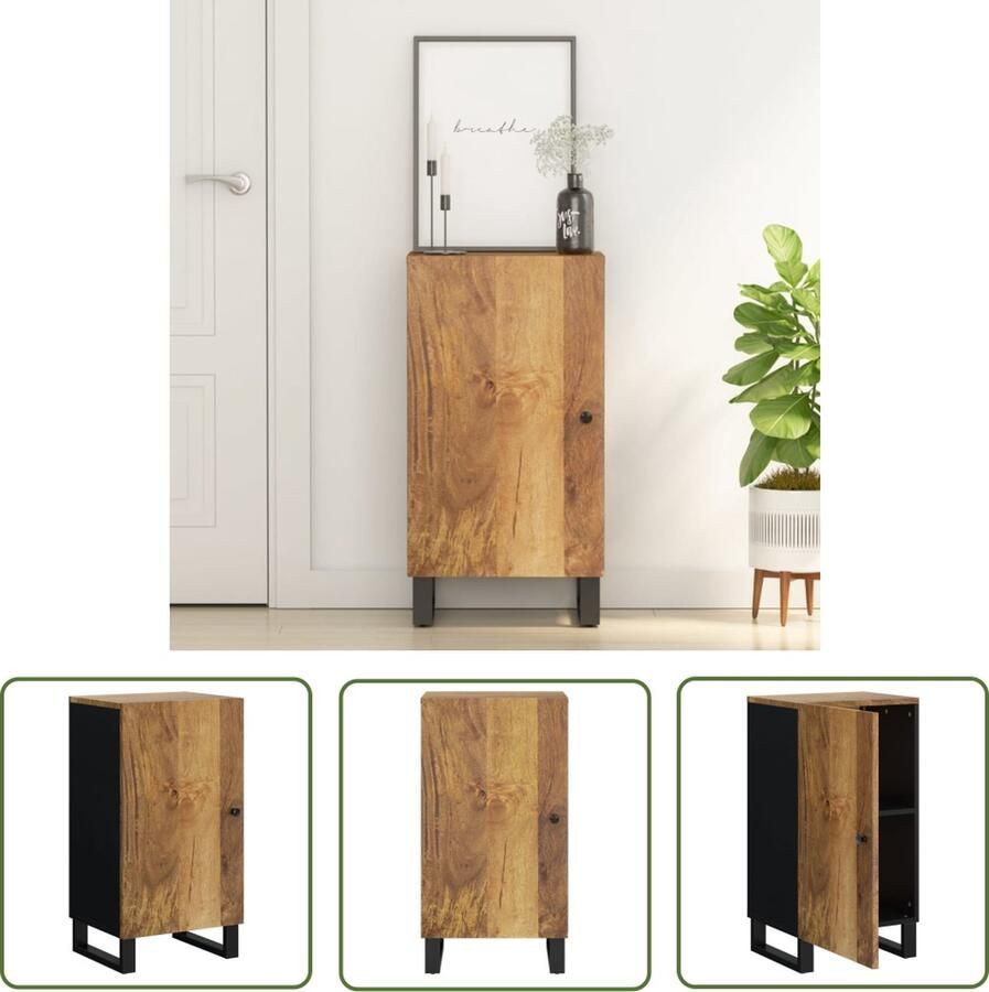 The Living Store Dressoir met deur 40x31x75 cm massief mangohout Dressoir Vintage Dressoir Houten Dressoir Mangohouten Dressoir Salontafel