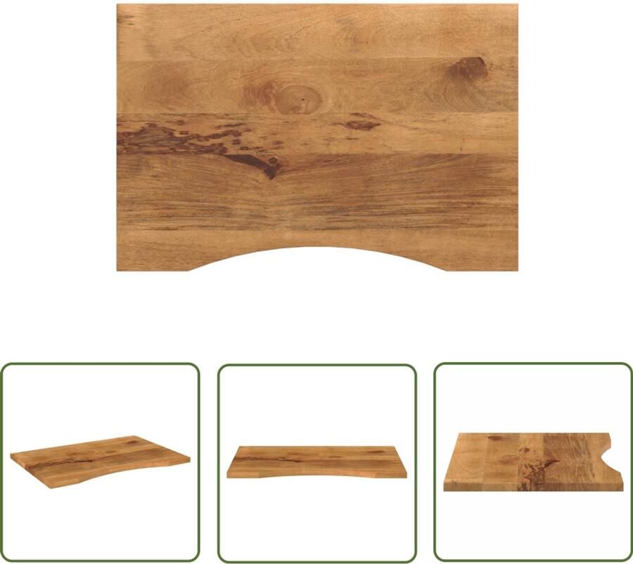 The Living Store Bureaublad met ronding 100x60x2 5 cm massief ruw mangohout Houten Bureau Blad Mango Hout Landelijke Stijl Werkblad Kantoor Accessoires