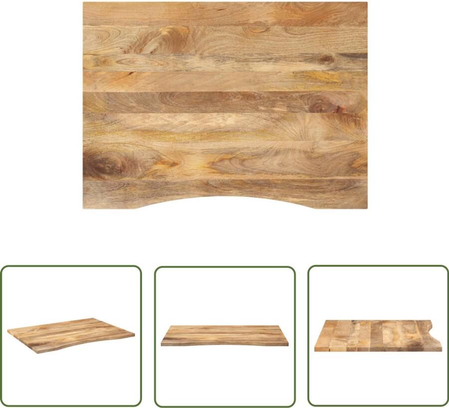 The Living Store Bureaublad met ronding 100x80x2 5 cm massief ruw mangohout Houten Bureau Blad Mango Hout Bureautafel Schrijfblad Eettafelblad