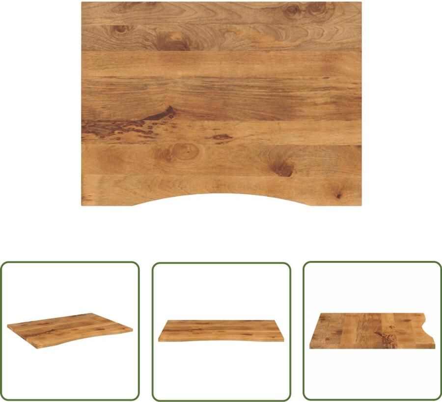 The Living Store Bureaublad met ronding 110x80x2 5 cm massief ruw mangohout Houten Bureau Blad Mango Hout Landelijke Stijl Werkblad Eettafel Blad