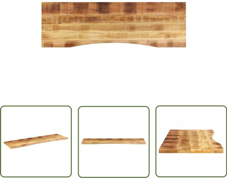 The Living Store Bureaublad met ronding 160x50x2 5 cm massief ruw mangohout Houten Bureau Blad Mango Hout Bureautafel Werkblad Landelijke Stijl