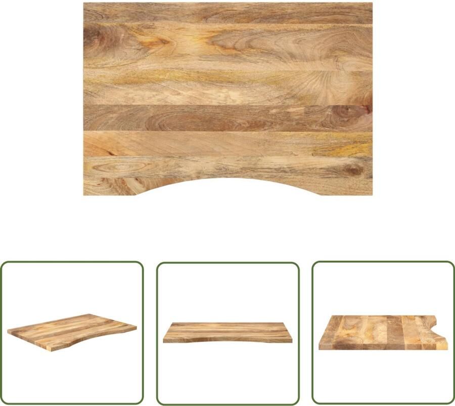 The Living Store Bureaublad met ronding 90x50x2 5 cm massief ruw mangohout Houten Bureau Blad Mango Hout Landelijke Stijl Bureau Accessoires Werkplek
