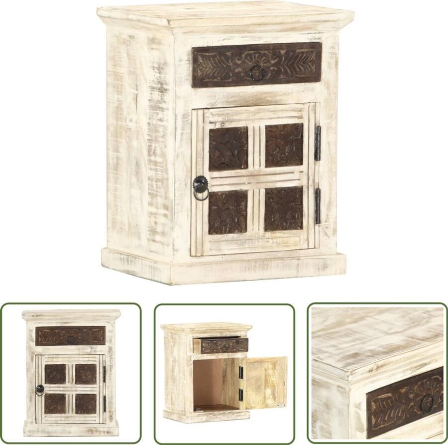 VidaXL Nachtkastje 40x30x50 cm massief mangohout wit Nachtkastje Mango Hout Witte Nachtkast Salontafel Kamermeubilair