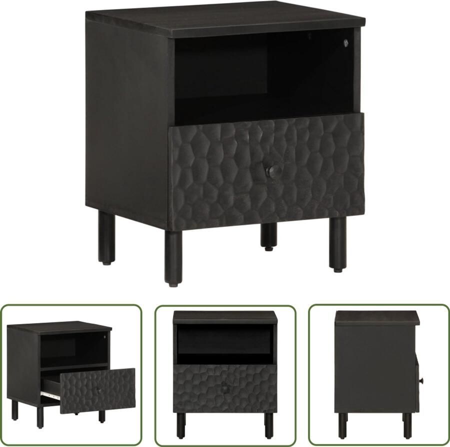 The Living Store Nachtkastje 40x33x46 cm massief mangohout zwart Nachtkastje Mango Hout Black Furniture Houten Nachttafel Slaapkamerinrichting