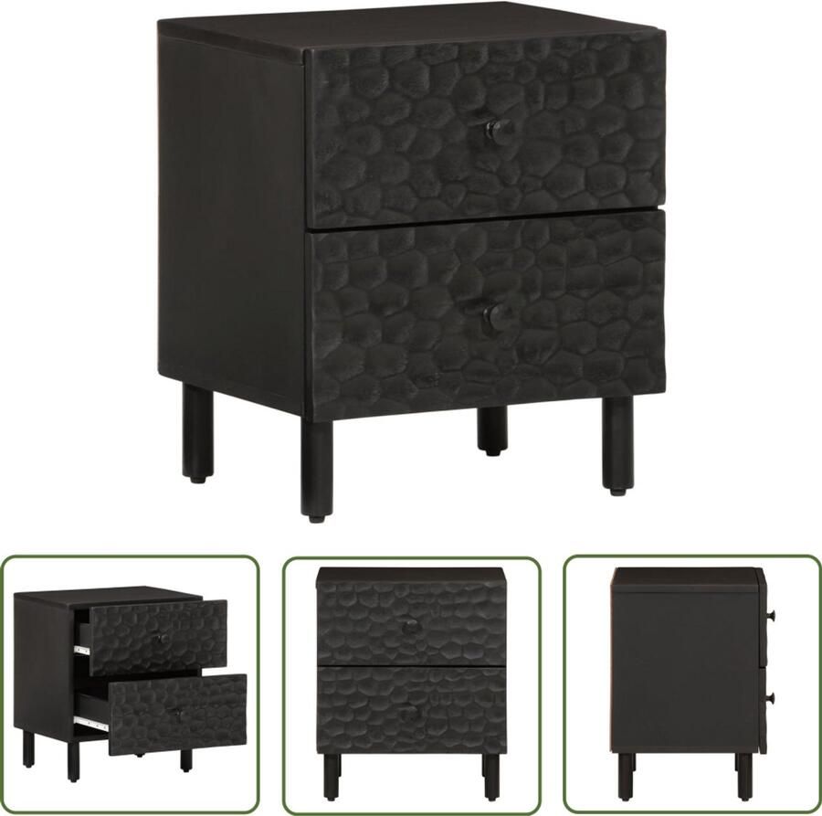 VidaXL Nachtkastje 40x33x46 cm massief mangohout zwart Nachtkastje Mango Hout Houten Nachtkastje Black Furniture Slaapkamerstijl