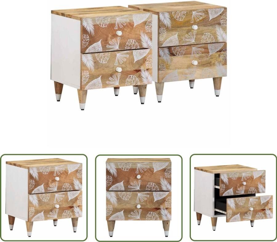 The Living Store Nachtkastjes 2 st 40x33 5x46 cm massief mangohout Nachtkastjes Mango Hout Kast Slaapkamer Opbergruimte