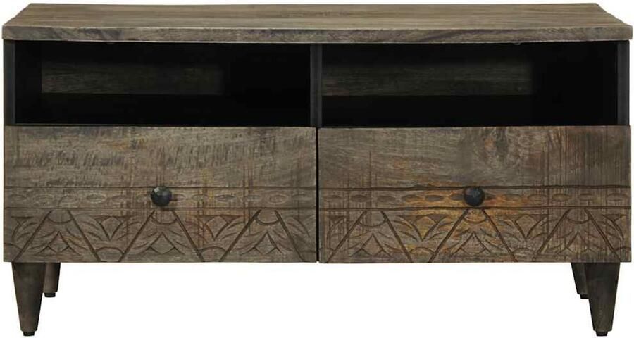 The Living Store Salontafel 80x54x40 cm massief mangohout lichtgrijs Salontafel Mango Hout Bijzettafel Tv Tafel Woonkamer Meubels