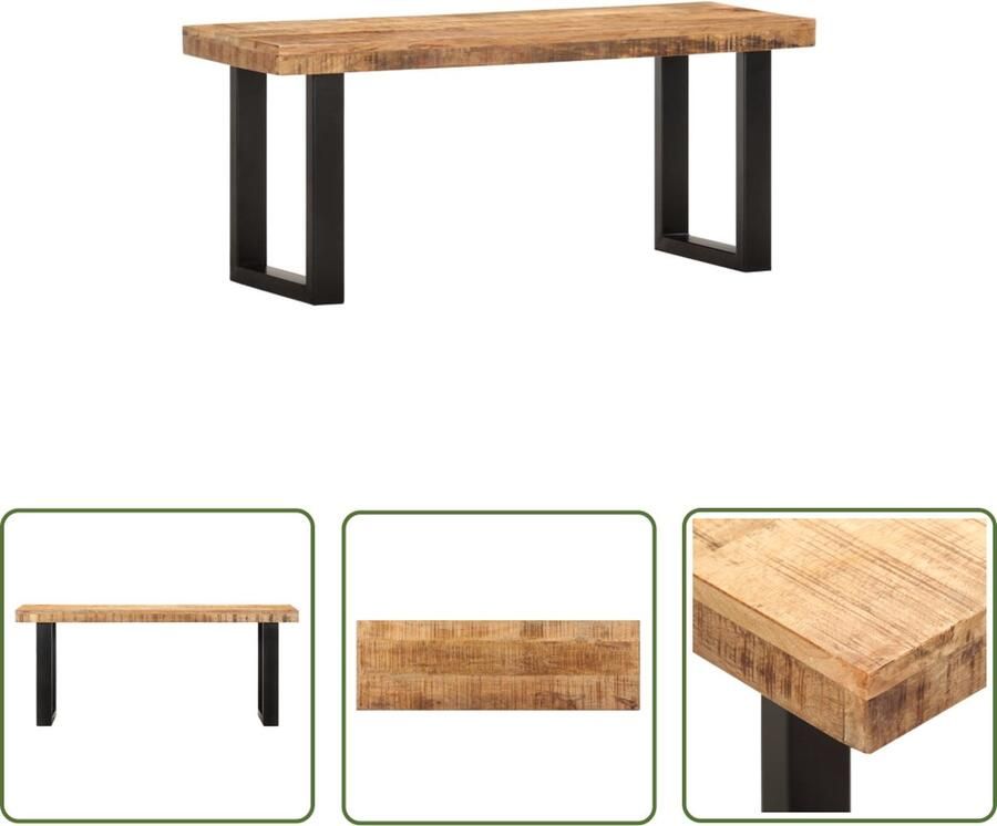 The Living Store Bank Massief ruw mangohout IndustriÃle stijl 110x35x46 cm (bruin zwart) Industriele Bank Mango Wood Bank Halbank Zitbank Vintage Bank - Foto 2
