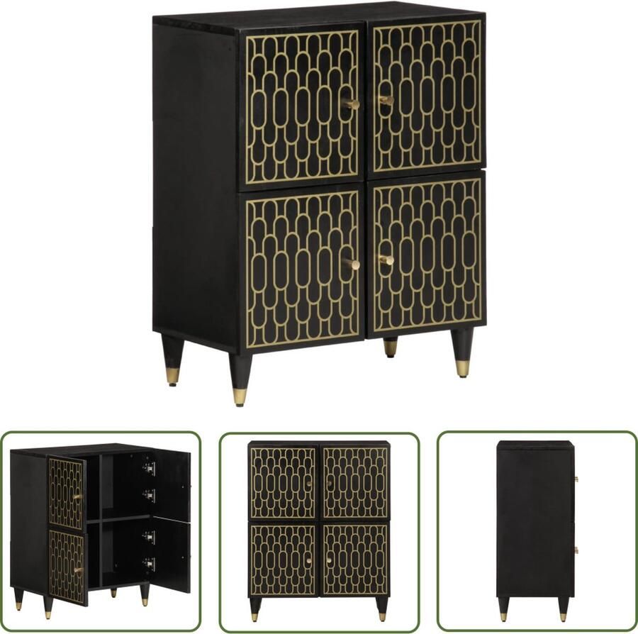 The Living Store Bijzetkast 60x33x75 cm massief mangohout Dressoir Bijzetkast Mangohout Vintage Zwart