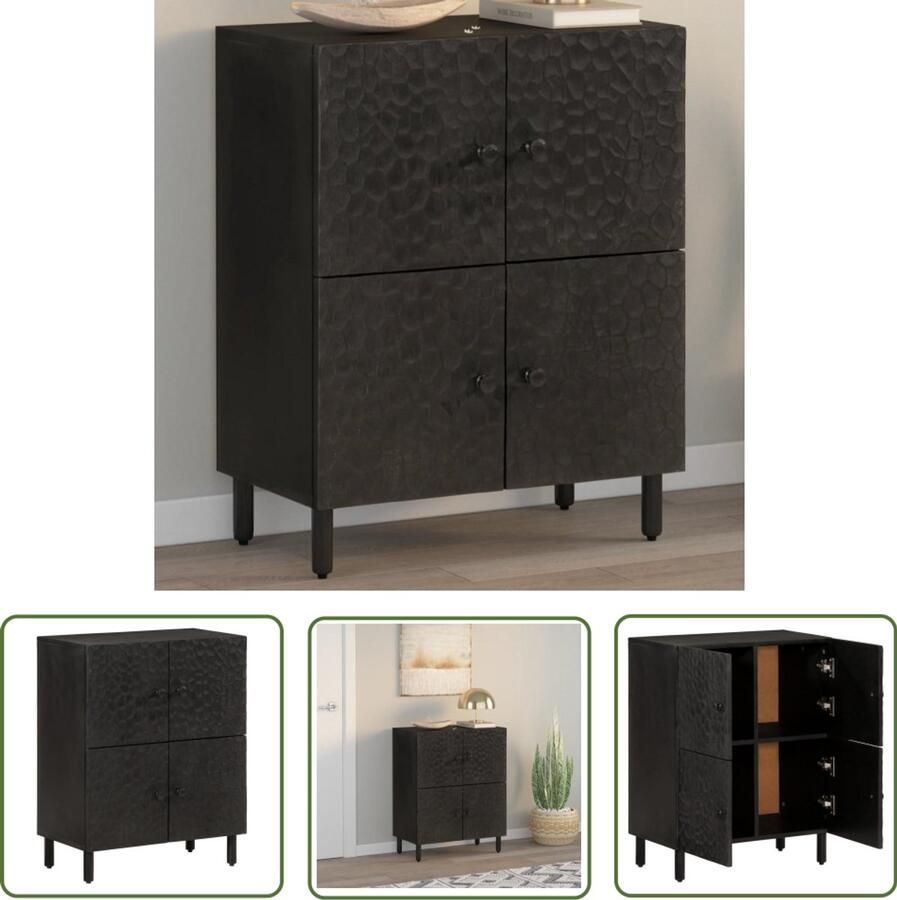 The Living Store Bijzetkast 60x33x75 cm massief mangohout zwart Dressoir Mangohouten Kast Bijzetkast Opbergkast Salontafel