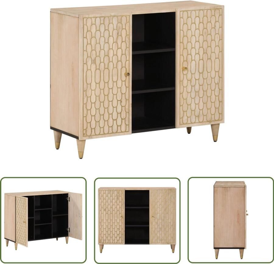 The Living Store Bijzetkast 90x33x75 cm massief mangohout Dressoir Mango Wood Furniture Vintage Dresser Side Cabinet Living Room Storage - Foto 2