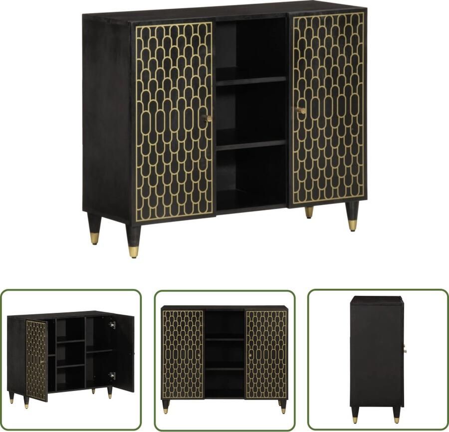 The Living Store Bijzetkast 90x33x75 cm massief mangohout Opbergkast Dressoir Mangohout Kast Vintage Kast Salontafel