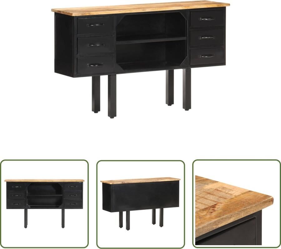 The Living Store Dressoir 110x30x65 cm massief ruw mangohout en staal Industrieel Dressoir Houten Dressoir Mangohout Dressoir Met Laden Opbergdressoir