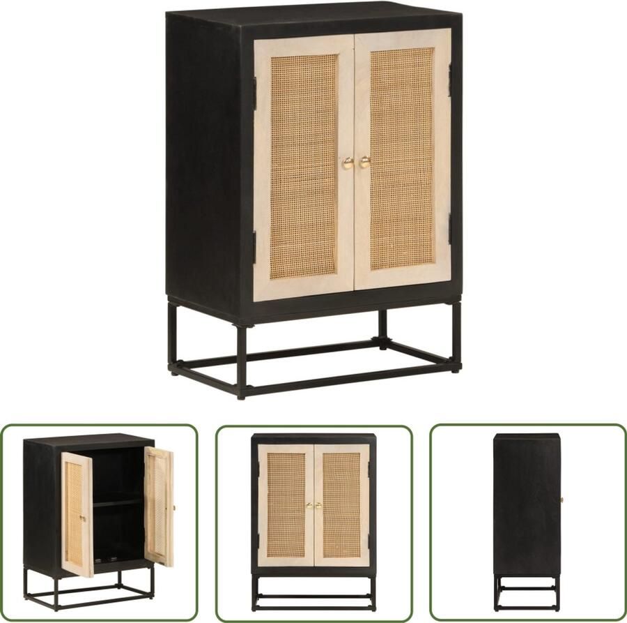 The Living Store Dressoir 55x30x76 cm massief mangohout en ijzer zwart Dressoir Mango Wood Black Furniture Vintage Style Living Room Furniture