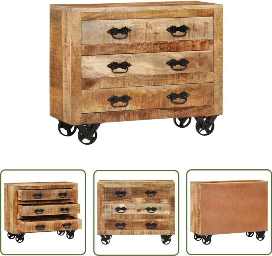 VidaXL Dressoir met 3 lades 80x30x65 cm massief ruw mangohout Dressoir Mango Wood Vintage Dressoir Landelijk Dressoir Salontafel