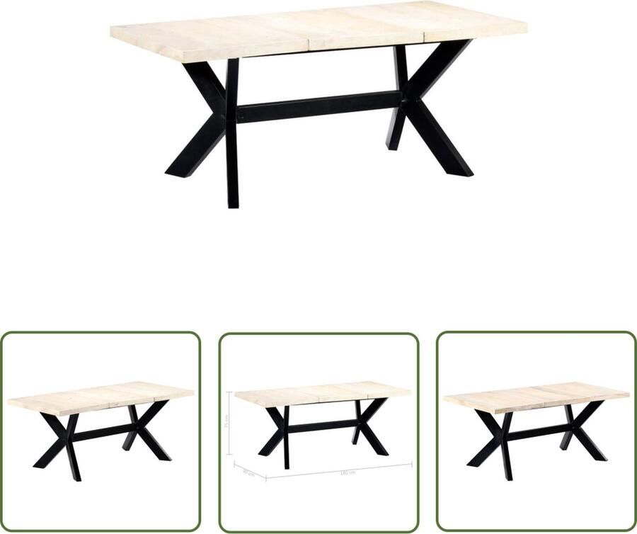 The Living Store Eetkamertafel Moderne Stijl Massief Mangohout 180 x 90 x 75 cm Witgebleekte Afwerking Eetkamertafel Mango Wood Witte Eettafel Modern Meubilair Salontafel - Foto 2