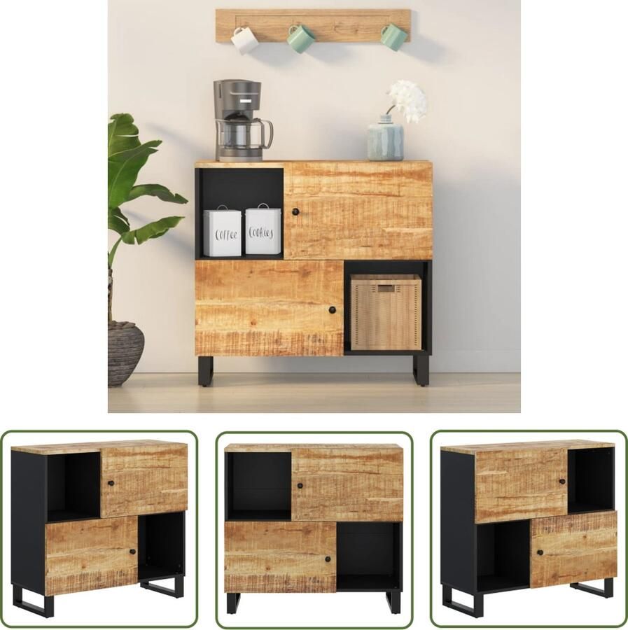 VidaXL Mango Wood Furniture Dressoir met 2 deuren 80x33x75 cm massief mangohout Houten Dressoir Vintage Dressoir Landelijk Dressoir