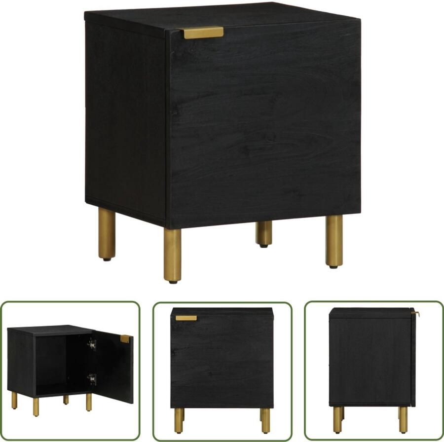 The Living Store Nachtkastje 40x33x46 cm massief mangohout zwart Nachtkastje Mango Wood Black Furniture Bedroom Storage Side Table