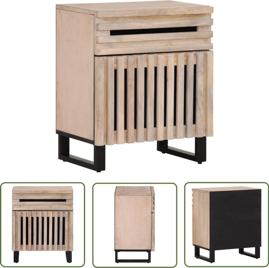 The Living Store Nachtkastje Massief Mangohout 50 x 34 x 60 cm Wit Met 1 lade 1 deur en stabiele poten Stijlvolle en praktische toevoeging