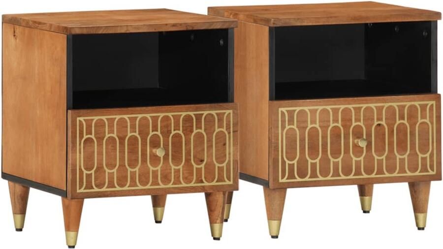 The Living Store Nachtkastjes 2 st 40x33x46 cm massief mangohout Nachtkastje Mango Wood Retro Design Vintage Slaapkamerdecoratie - Foto 2