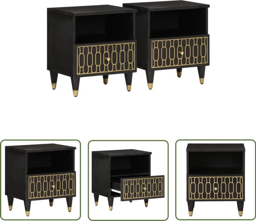 The Living Store Nachtkastjes 2 st 40x33x46 cm massief mangohout Nachtkastje Mango Wood Vintage Design Retro Furniture Bedroom Furniture
